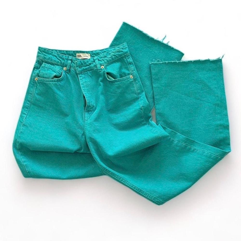 Zara High Waisted Straight Leg Aqua Jeans